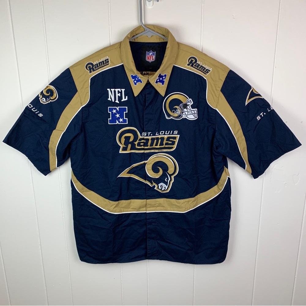 St. Louis Rams Button Snap Shirt Collared NFL Blue Men’s Large
